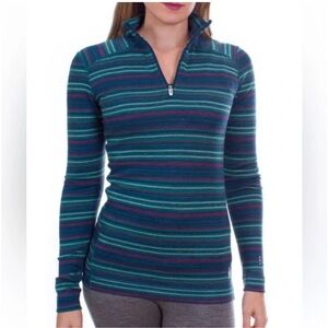 Smartwool Striped Quarter Zip Layered Merino 250 Wool Long Sleeve Top Large